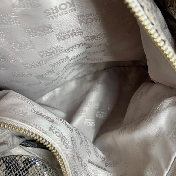 MICHAEL KORS Fulton Python Embossed Leather Large Shoulder Bag - Gray/Tan/Black - Picture 11 of 14